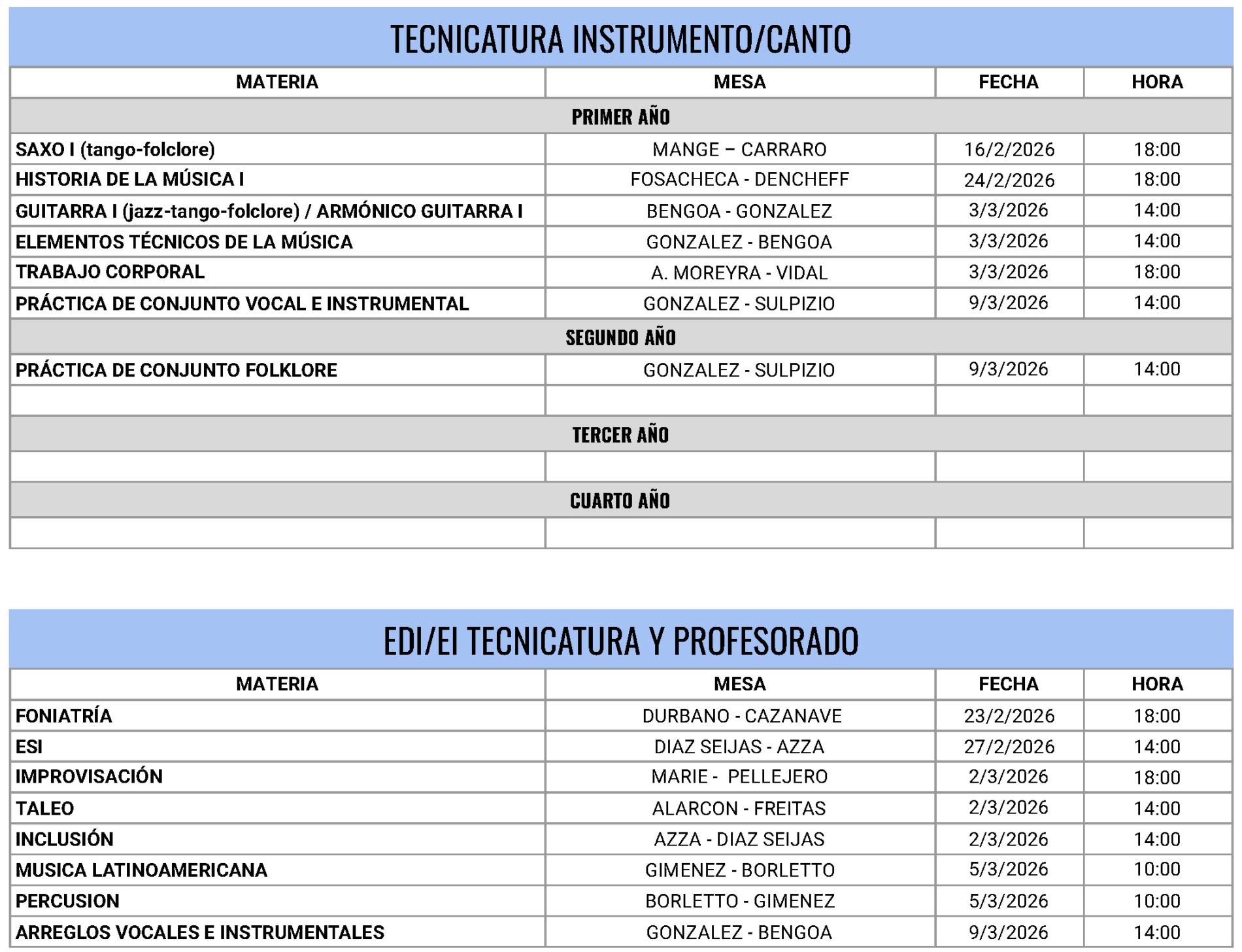 Mesas de Examen | MARZO 2026 | Estudiantes – Escuela Provincial de Arte ...